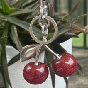 Red Glitter Cherry Bag Charm Keychain - Rare Color -Coach Inspired w/Dust Bag